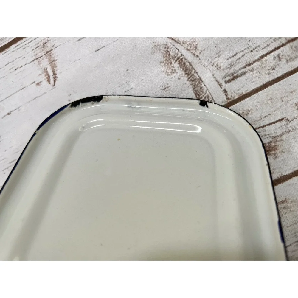 Vintage Enamelware Egg Storage Box White Navy Blue Farmhouse Kitchen Container